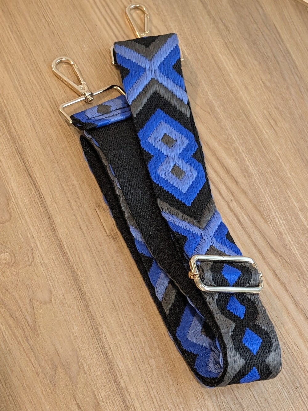 Ahdorned Geometric Blue & Black Woven Crossbody Strap